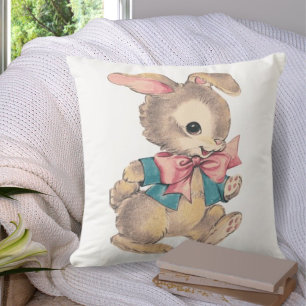 Vintage Watercolor Cottontail Bunny Rabbit  Throw Pillow