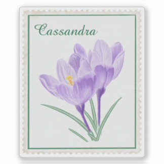 Vintage Watercolor Crocus Botanical Postage Stamp Sticker