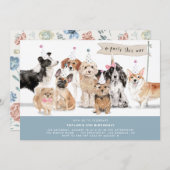 Vintage Watercolor Cute Dogs Blue Birthday Invitation (Front/Back)