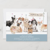 Vintage Watercolor Cute Dogs Blue Birthday Invitation (Front)