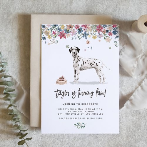 Vintage Watercolor Dalmatian Dog Birthday Party Invitation