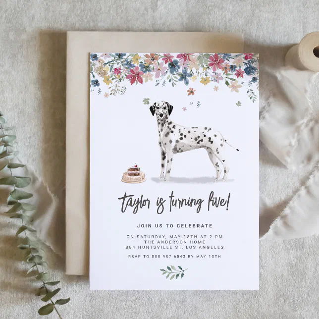 Vintage Watercolor Dalmatian Dog Birthday Party Invitation | Zazzle