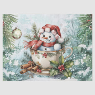 Vintage Watercolor Decoupage Christmas Snowman Tissue Paper