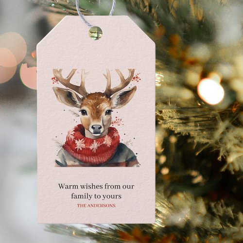 Vintage Watercolor Deer  Merry Christmas Gift Tags