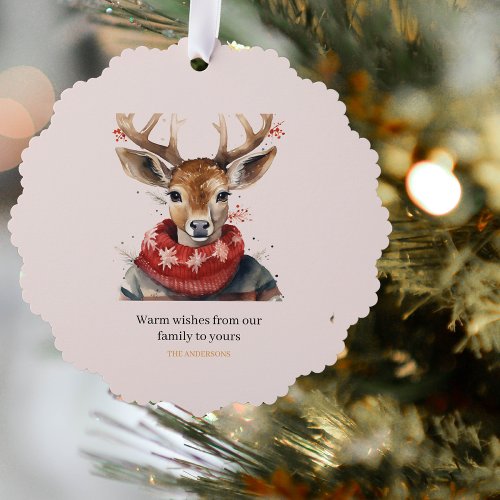 Vintage Watercolor Deer  Merry Christmas Ornament Card