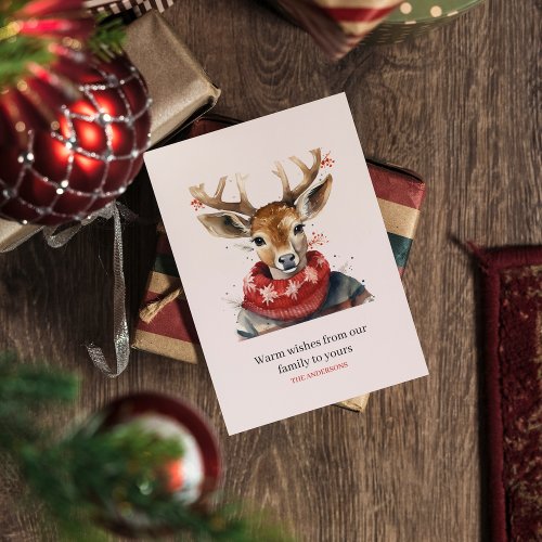 Vintage Watercolor Deer  Merry Christmas Postcard