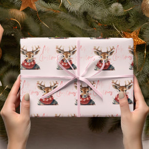 Vintage Watercolor Deer &. Merry Christmas Wrapping Paper