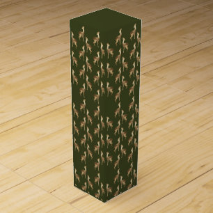 Vintage Watercolor Deer Pattern I Gold, Green Wine Box