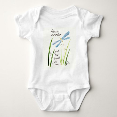 Vintage Watercolor Dragonfly Always Remember text  Baby Bodysuit