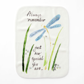 Vintage Watercolor Dragonfly Always Remember text  Baby Burp Cloth