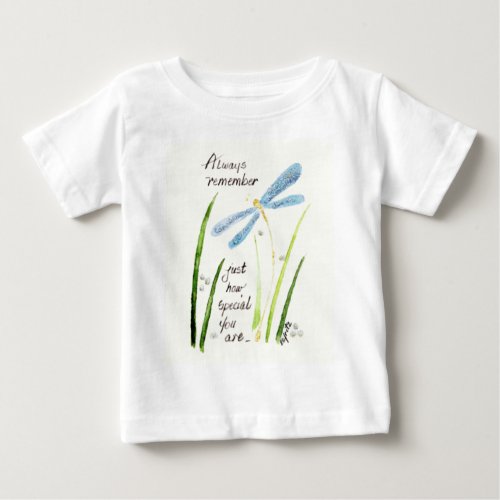 Vintage Watercolor Dragonfly Always Remember text  Baby T_Shirt