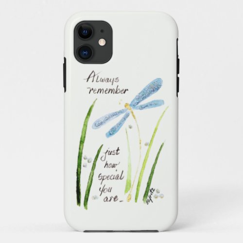 Vintage Watercolor Dragonfly Always Remember text  iPhone 11 Case