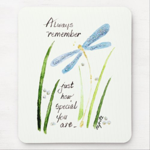 Vintage Watercolor Dragonfly Always Remember text  Mouse Pad
