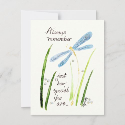 Vintage Watercolor Dragonfly Always Remember text Note Card
