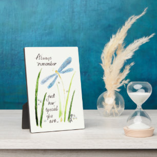 Vintage Watercolor Dragonfly Always Remember text Plaque