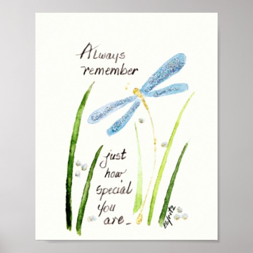 Vintage Watercolor Dragonfly Always Remember text  Poster