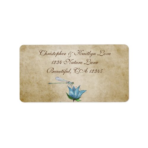 Vintage Watercolor Dragonfly Blue Floral Address Label