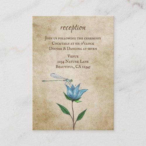 Vintage Watercolor Dragonfly Blue Floral Wedding Enclosure Card