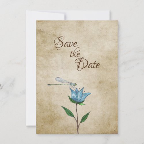 Vintage Watercolor Dragonfly Blue Floral Wedding Save The Date