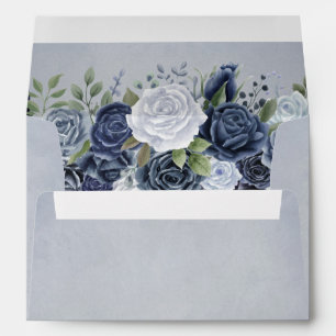Vintage Watercolor Dusty Blue Floral Envelope