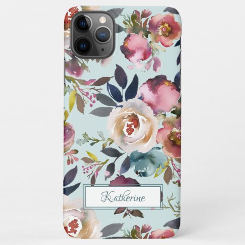 Vintage Watercolor Dusty Green Pink Floral Named iPhone 11Pro Max Case