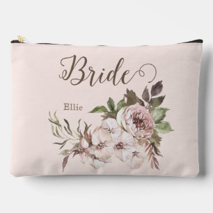 Vintage Watercolor Dusty Rose Floral Bride  Accessory Pouch