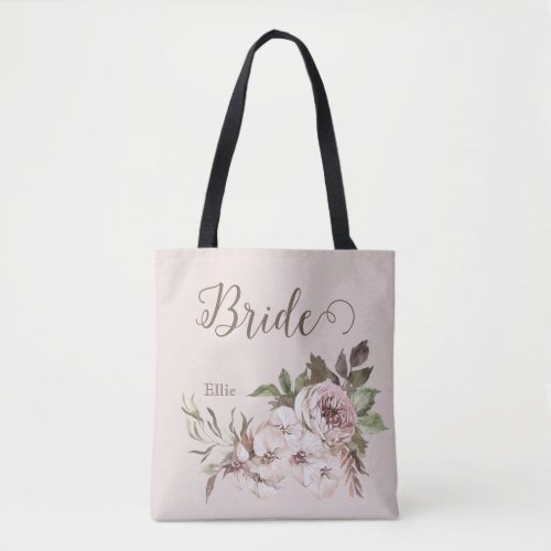 Vintage Watercolor Dusty Rose Floral Bride  Tote Bag
