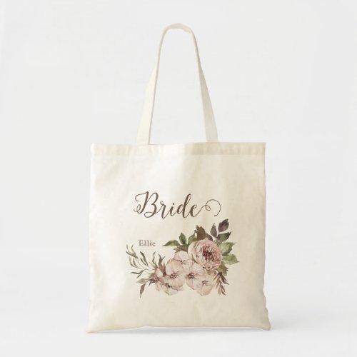 Vintage Watercolor Dusty Rose Floral Bride  Tote Bag