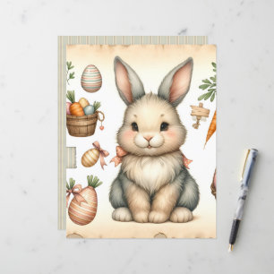 Vintage Watercolor Easter Bunnies Scrapbook Paper