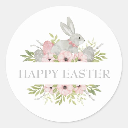 Vintage Watercolor Easter Bunny  Eggs Greeting Classic Round Sticker
