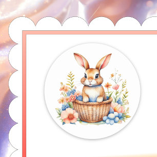 Vintage Watercolor Easter Bunny Rabbit Classic Round Sticker