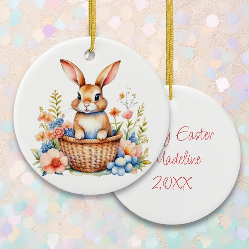 Vintage Watercolor Easter Bunny Rabbit Personalize Ceramic Ornament