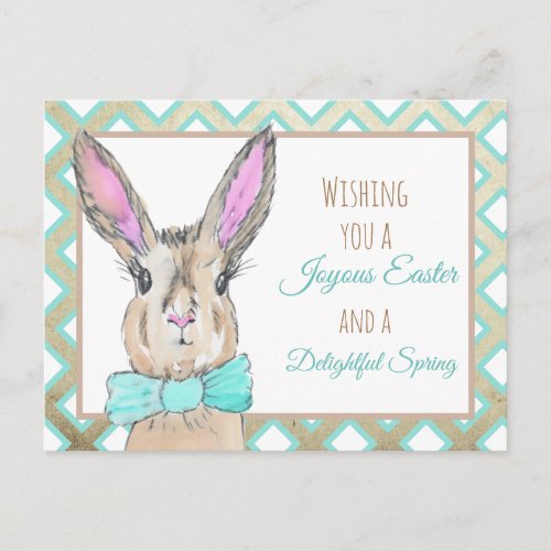 Vintage Watercolor Easter Bunny Rabbit Postcard