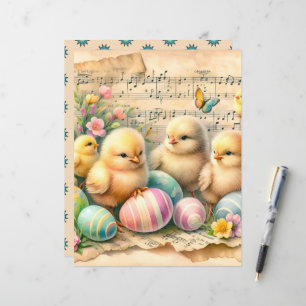 Vintage Watercolor Easter Chicks Scrapbook Paper