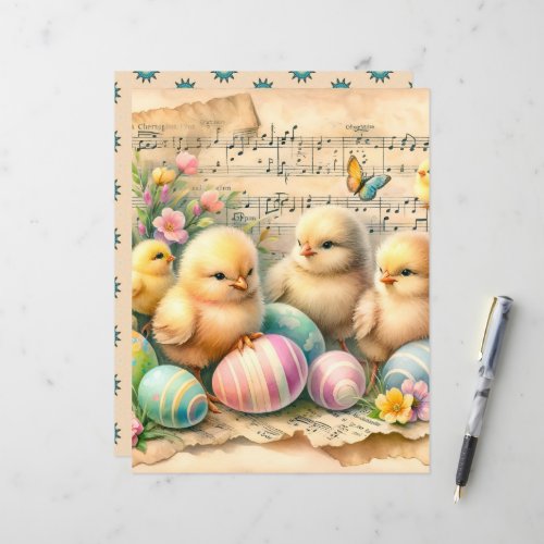 Vintage Watercolor Easter Chicks Scrapbook Paper