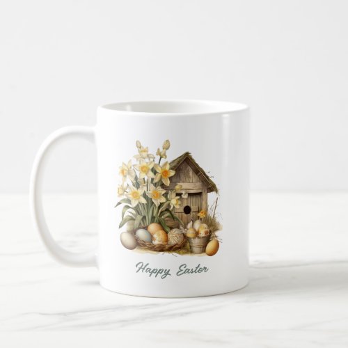 Vintage watercolor easter eggs daffodils coffee mug