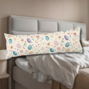 Vintage Watercolor Easter Flowers Leaves Eggs Body Pillow