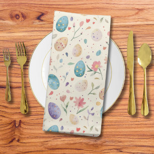 Vintage Watercolor Easter Flowers Leaves Eggs Cloth Napkin