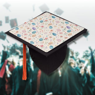 Vintage Watercolor Easter Flowers Leaves Eggs Graduation Cap Topper
