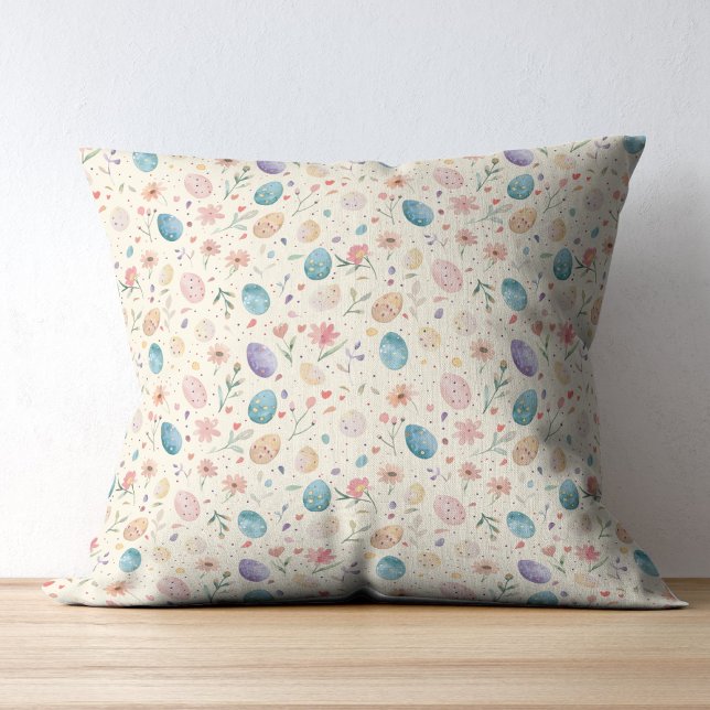 Vintage Watercolor Easter Flowers Leaves Eggs Throw Pillow (Creator Uploaded)