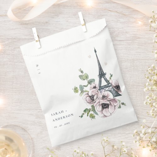 Vintage Watercolor Eiffel Tower Floral Wedding Favor Bag