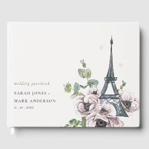 Vintage Watercolor Eiffel Tower Floral Wedding Guest Book