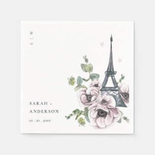 Vintage Watercolor Eiffel Tower Floral Wedding Napkins