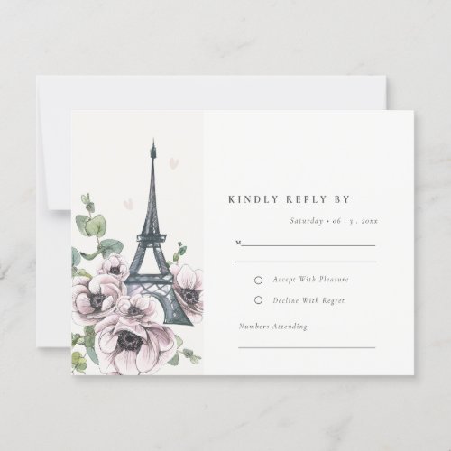 Vintage Watercolor Eiffel Tower Floral Wedding RSVP Card