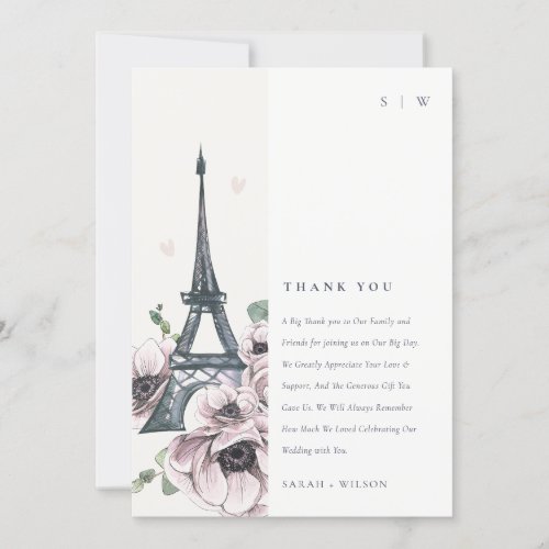 Vintage Watercolor Eiffel Tower Floral Wedding Thank You Card