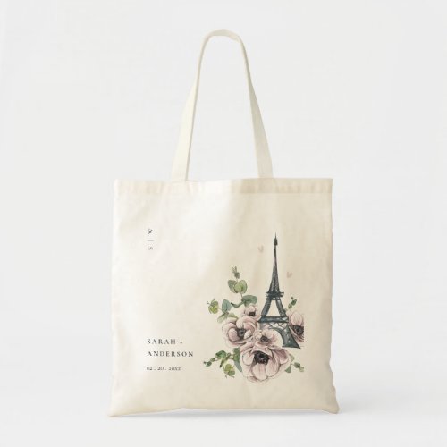 Vintage Watercolor Eiffel Tower Floral Wedding Tote Bag