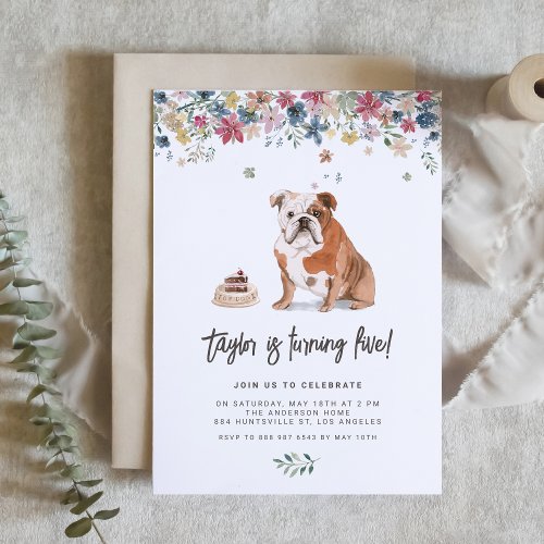 Vintage Watercolor English Bulldog Birthday Party Invitation