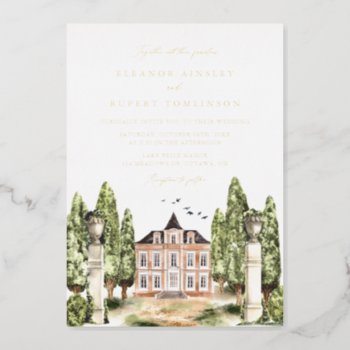 Vintage Watercolor English Manor Wedding Foil Invitation by misstallulah at Zazzle