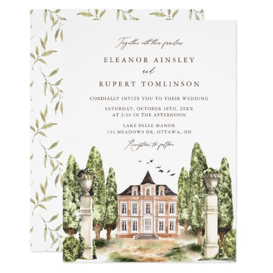 Vintage Watercolor English Manor Wedding Invitation ...