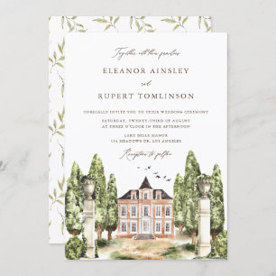 Vintage Watercolor English Manor Wedding Invitation